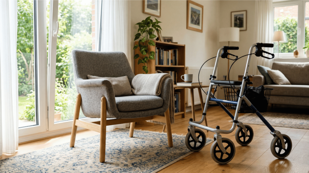 A walker in an apartment